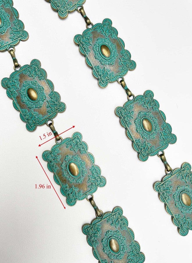 TOPACC Turquoise Concho belts for Women Western Square Teal Metal Cowgirl Boho Chain Belt for Dresses Jeans Country Concert Outfit - Image 2