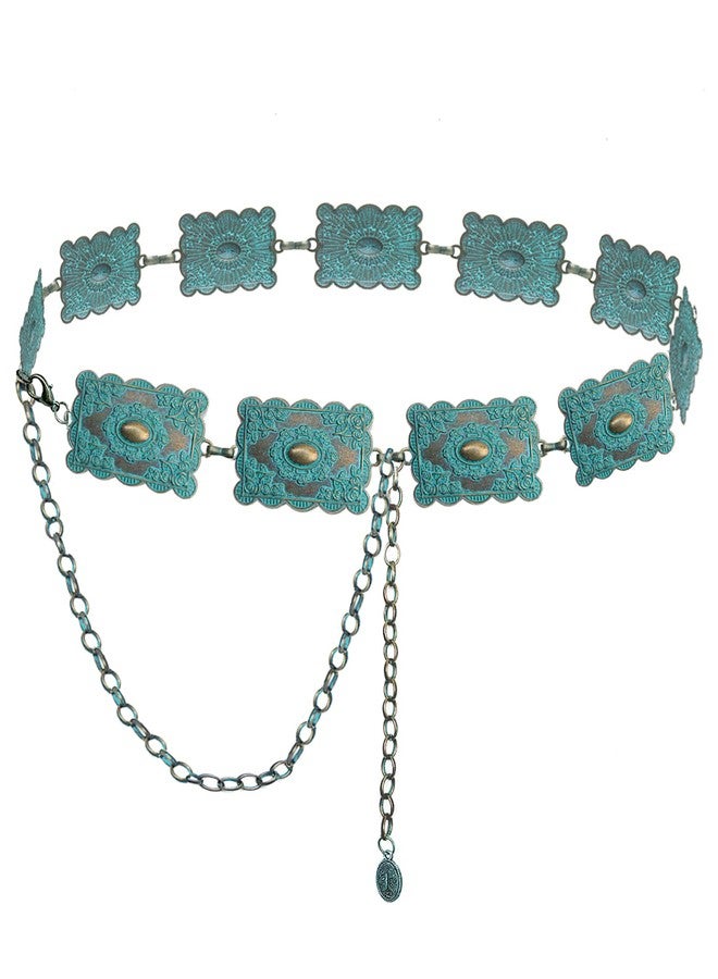 TOPACC Turquoise Concho belts for Women Western Square Teal Metal Cowgirl Boho Chain Belt for Dresses Jeans Country Concert Outfit - Image 1