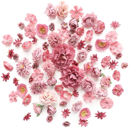 Floroom Mini Artificial Flower Heads Dusty Rose Fake Peony Daisy Rose Multicolor Small Faux Silk Flower Heads for Cake Craft Garland Wedding Party Graduation Cap DIY Home Decoration 0836 - Image 1
