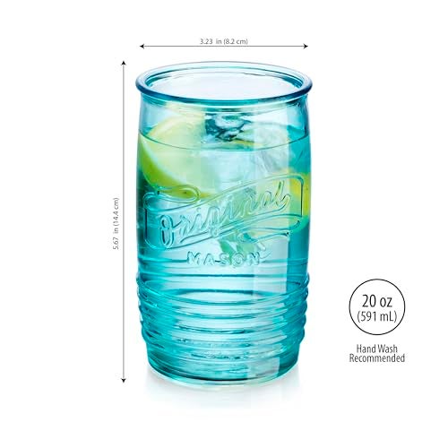 Glaver's Set Of 4 Original Mason Collins Glasses Assorted Colored Drinking Glasses For Juice, Cocktails, Beverage Glass Cups, Hand Wash-In Cold Water (Original Mason Colored 20 OZ) - Image 4