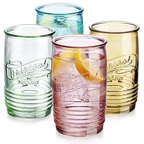 Glaver's Set Of 4 Original Mason Collins Glasses Assorted Colored Drinking Glasses For Juice, Cocktails, Beverage Glass Cups, Hand Wash-In Cold Water (Original Mason Colored 20 OZ) - Image 1