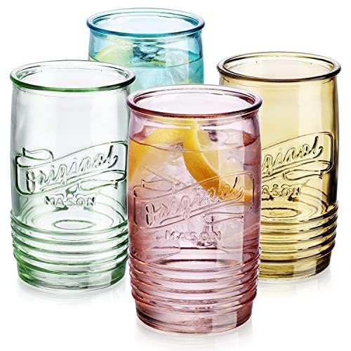 Glaver's Set Of 4 Original Mason Collins Glasses Assorted Colored Drinking Glasses For Juice, Cocktails, Beverage Glass Cups, Hand Wash-In Cold Water (Original Mason Colored 20 OZ) - Image 2