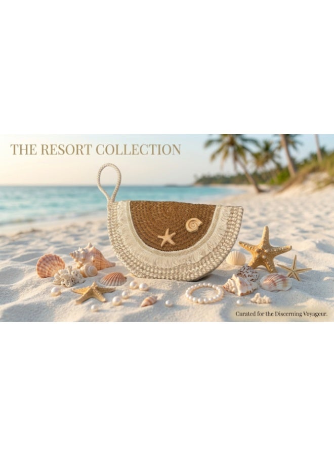 Starfish & Shell Straw Clutch Bag - Image 4