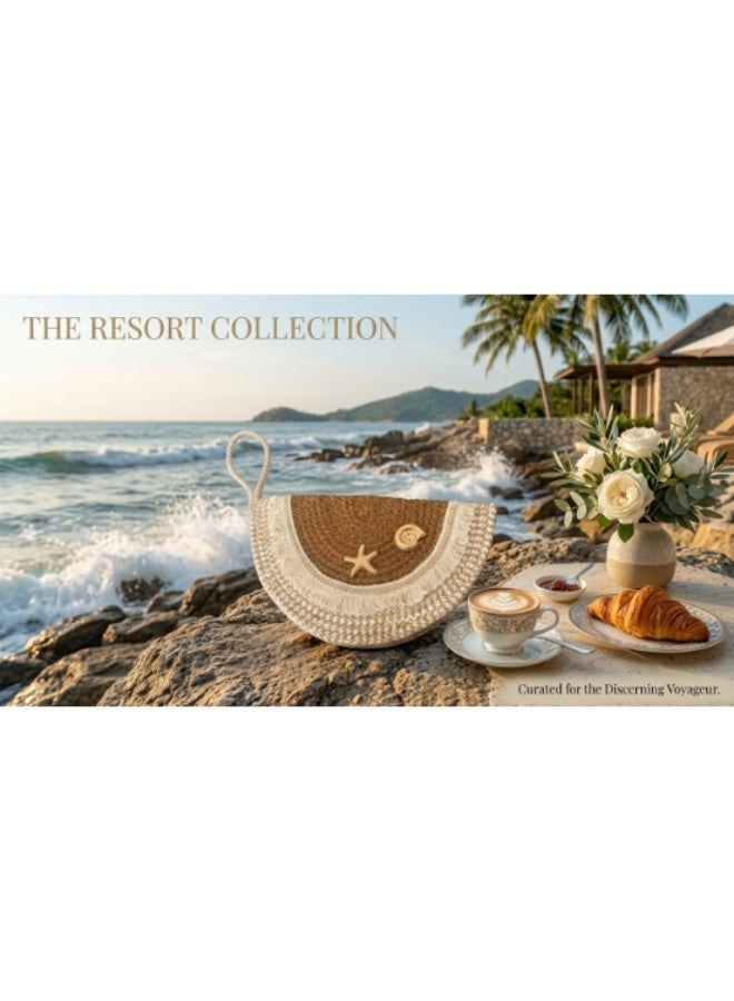 Starfish & Shell Straw Clutch Bag - Image 3