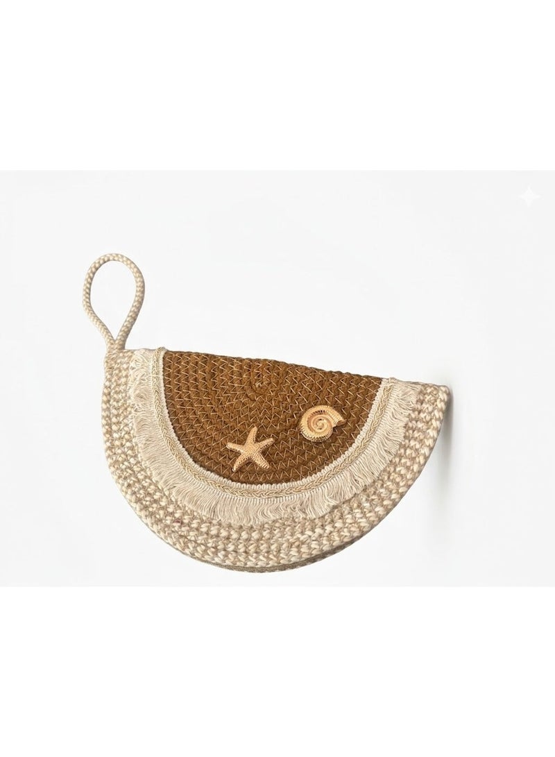Starfish & Shell Straw Clutch Bag - Image 1