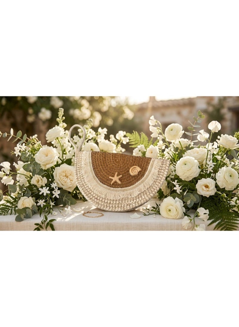 Starfish & Shell Straw Clutch Bag - Image 2