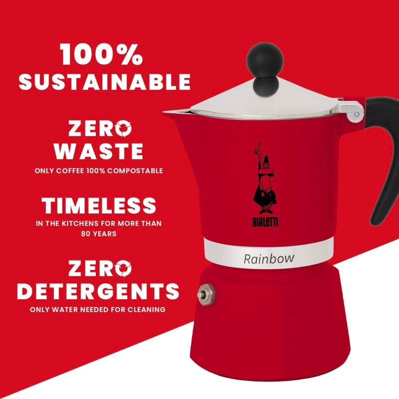 BIALeTTI Moka Express Rainbow (Red, 3 Cups) - Image 5