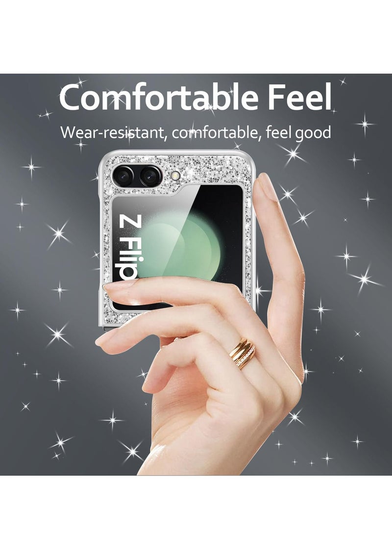 SYOSI Z Flip 5 Glitter Case for Samsung Galaxy Z Flip5 5G Phone Case for Women Girls,Luxury Bling Rhinestone Diamond Case Samsung Flip 5 Case Cover, 6.7" Crystal Bling Case(Silver) - Image 3