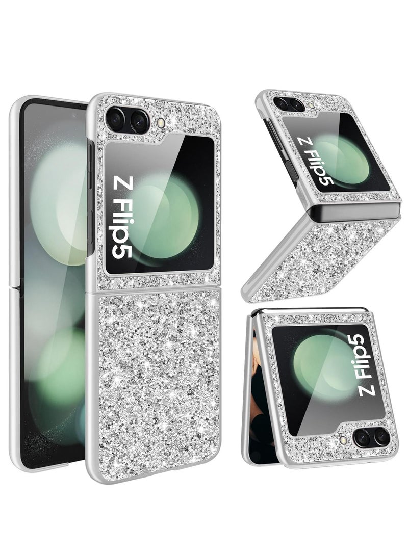 SYOSI Z Flip 5 Glitter Case for Samsung Galaxy Z Flip5 5G Phone Case for Women Girls,Luxury Bling Rhinestone Diamond Case Samsung Flip 5 Case Cover, 6.7" Crystal Bling Case(Silver) - Image 1