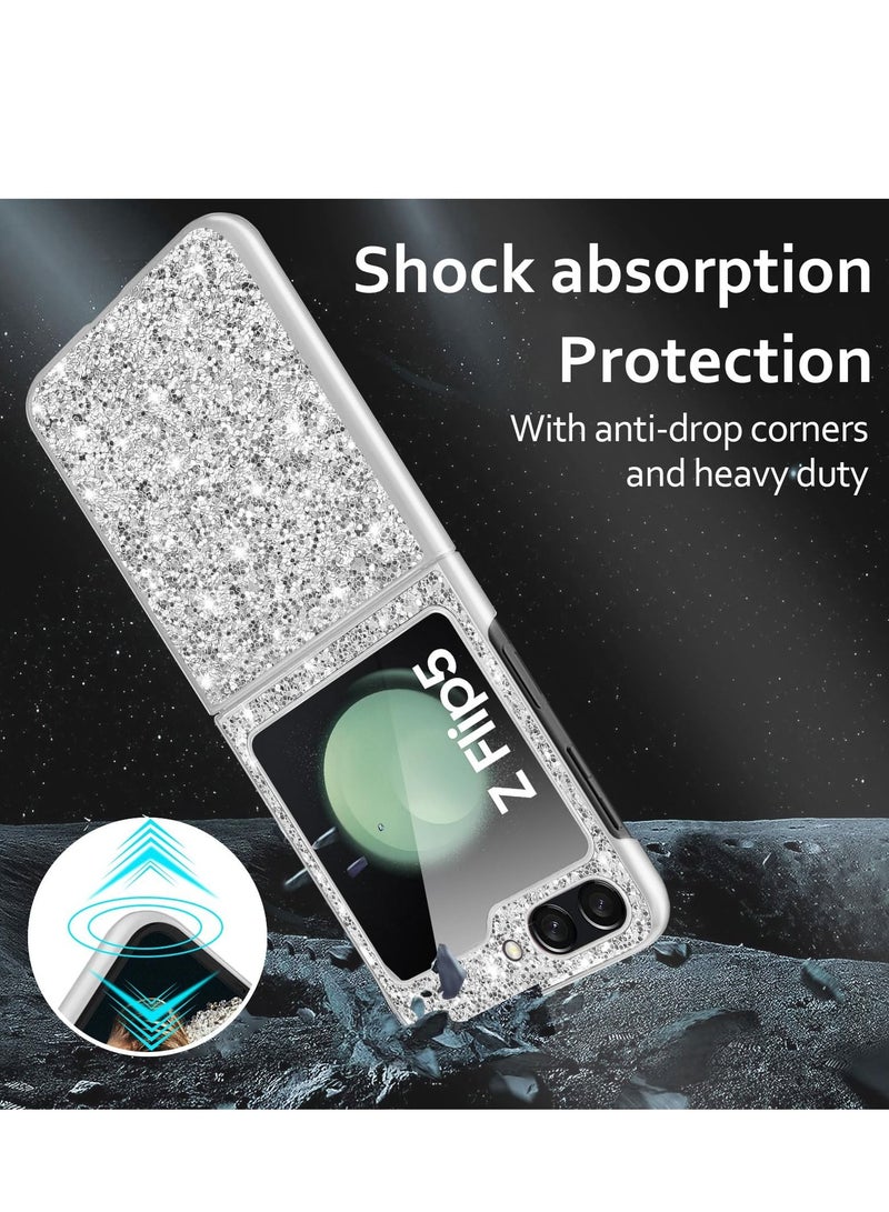 SYOSI Z Flip 5 Glitter Case for Samsung Galaxy Z Flip5 5G Phone Case for Women Girls,Luxury Bling Rhinestone Diamond Case Samsung Flip 5 Case Cover, 6.7" Crystal Bling Case(Silver) - Image 2