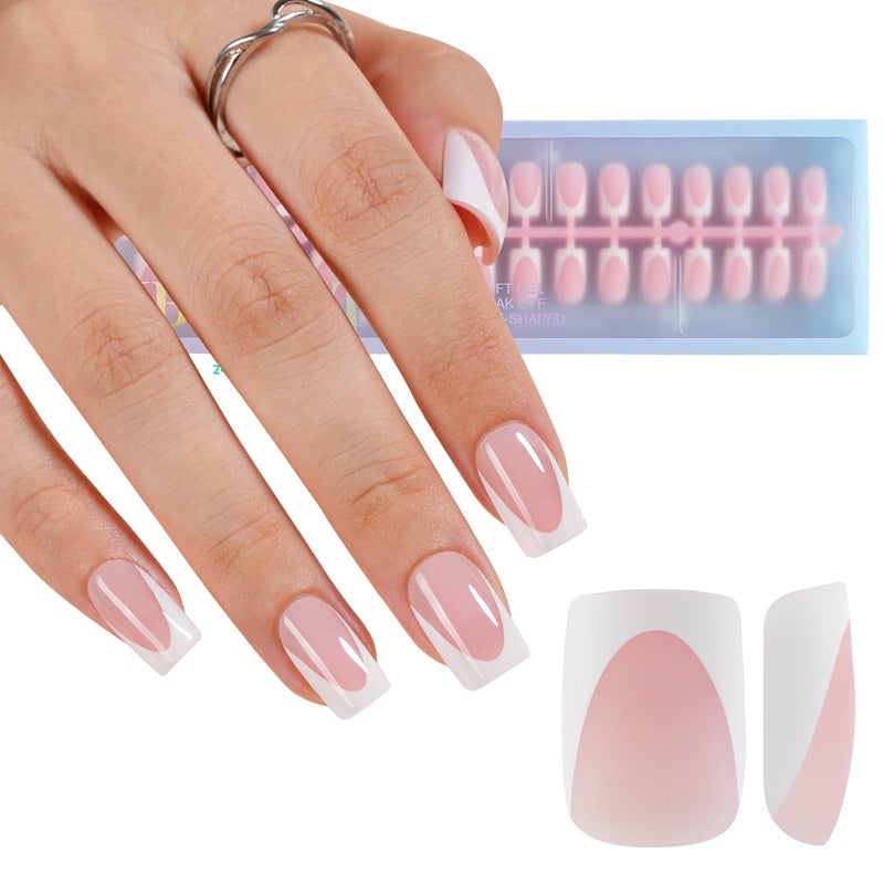 Misssix XBASICTIPS Deep French Gel Nail Tips, 150Pcs Soft Gel French Tip Press on Nails, Short Square Pre-shaped False Nails, No Need to File Fake Nails for Nail Art DIY - Image 1