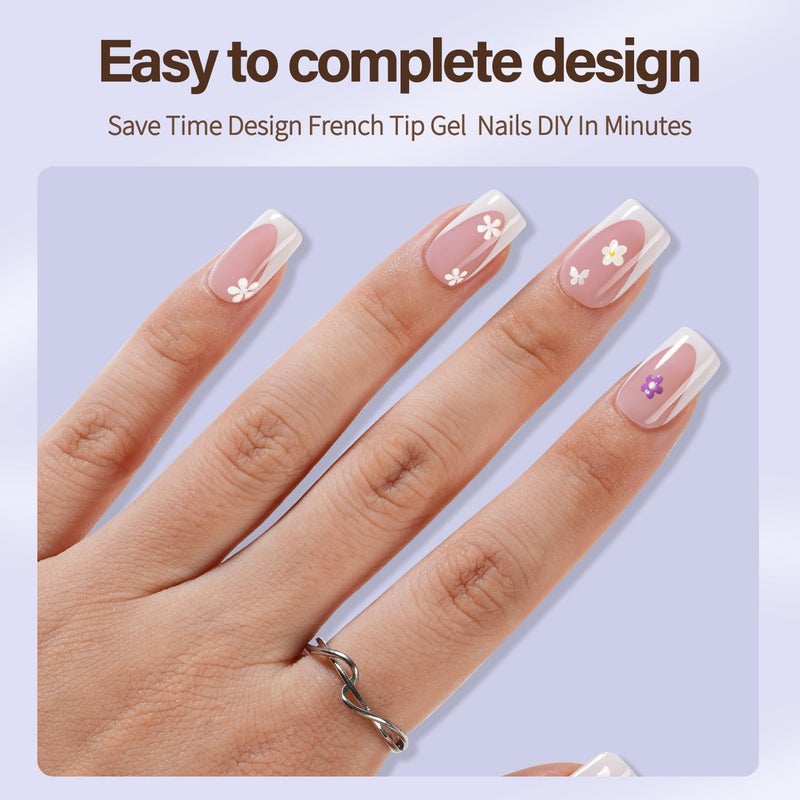 Misssix XBASICTIPS Deep French Gel Nail Tips, 150Pcs Soft Gel French Tip Press on Nails, Short Square Pre-shaped False Nails, No Need to File Fake Nails for Nail Art DIY - Image 2