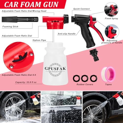 GPUSFAK 46Pcs Car Wash Cleaning Kit with Foam Gun Sprayer Detailing Brushes Car Vacuum Collapsible Bucket Windshield Cleaning Tool Tire Brush Towels Complete Interior Exterior Detailing Set for Car - Image 4
