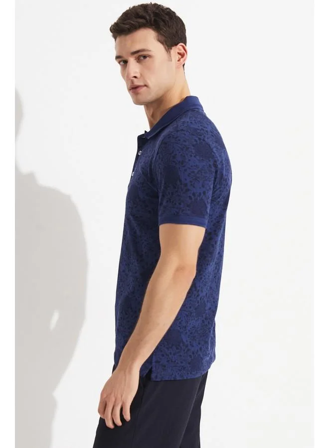 جون June Exclusive Men Slim Fit Patterned Polo Neck T-Shirt Navy