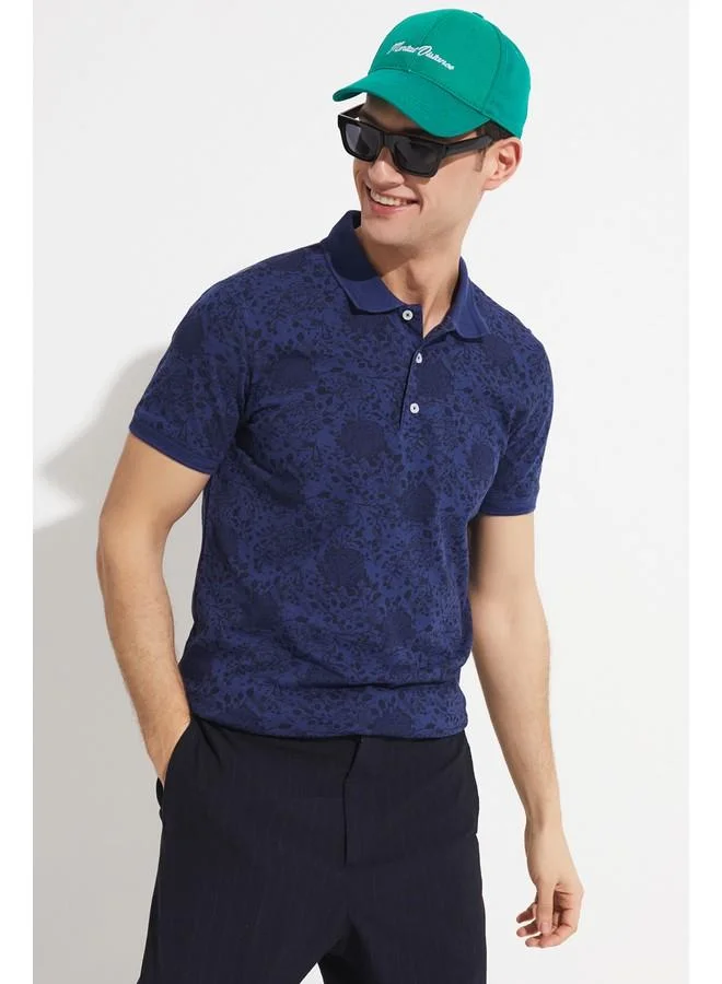 جون June Exclusive Men Slim Fit Patterned Polo Neck T-Shirt Navy