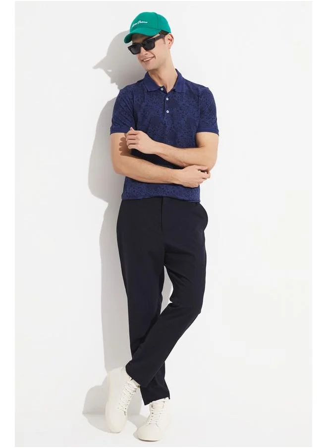 JUNE June Exclusive Men Slim Fit Patterned Polo Neck T-Shirt Navy