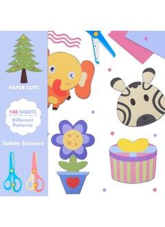 UCEC Toddler Scissors Kids Paper Cut 100 Sheets 2Pcs Plastic Safety Scissors + 2Pcs Stainless Steel Preschool Training Scissors Diy Art Craft Origami Paper Child Scissors For Kids Preschool Child  - Image 4