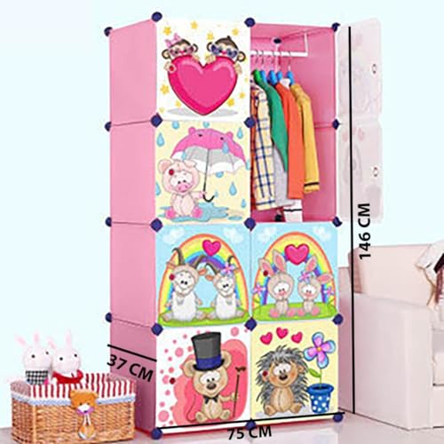 LACOSSI Plastic Rack for Storage, Kids Foldable Wardrobe for Clothes, Collapsible Wardrobe, Kitchen Cupboard, Clothes Storage Wardrobe, Cupboard for Clothes Plastic (GT Pink, 8-SHELF-8-DOOR) - Image 2