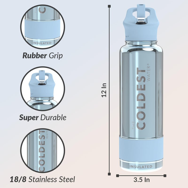 THE COLDEST WATER Coldest Insulated Water Bottle with Straw Lid - Stainless Steel Metal Insulated Bottle for Men & Women (Silver Reflections, 40 oz) - Image 5