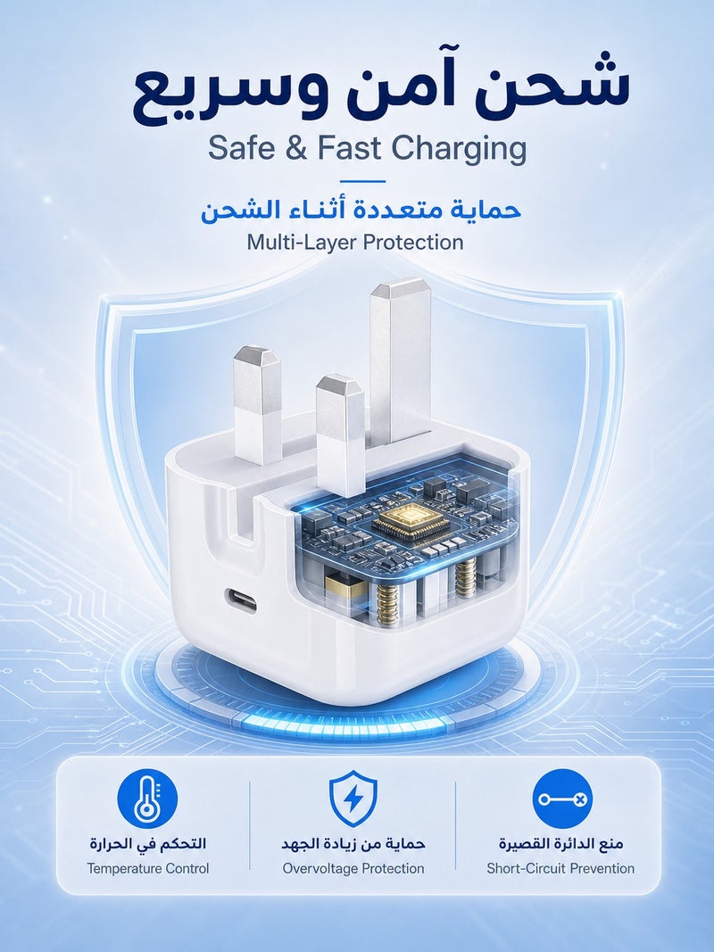 ORYXA 20W PD iPhone Fast Charger, Type C USB C Wall Adapter with 1m USB C to Lightning Cable, UK Plug, Compatible with iPhone 14/14 Pro Max/13/12/11/XS/XR/iPad - White - Image 4