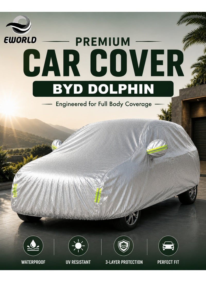 Eworld Waterproof UV Resistant Full Car Cover for BYD Dolphin - All Weather Dustproof Sun Protection Outdoor Cover, Silver - Image 1