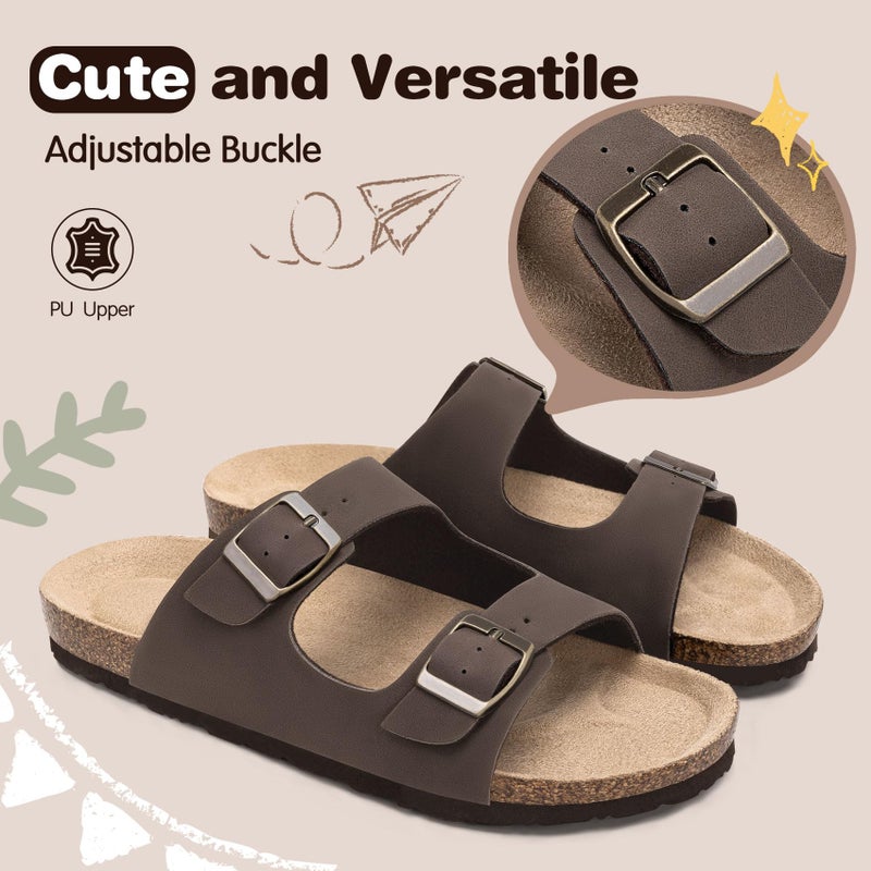 FITORY Boys Slide Sandals, Cork Slipper with Adjustable Straps for Little Kid Brown Size 13 - Image 3
