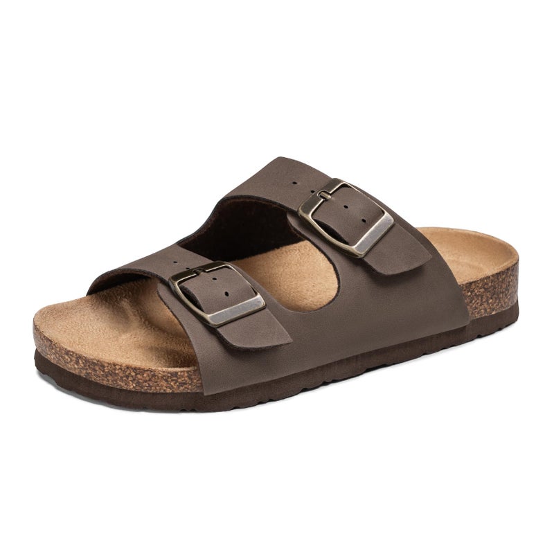 FITORY Boys Slide Sandals, Cork Slipper with Adjustable Straps for Little Kid Brown Size 13 - Image 1