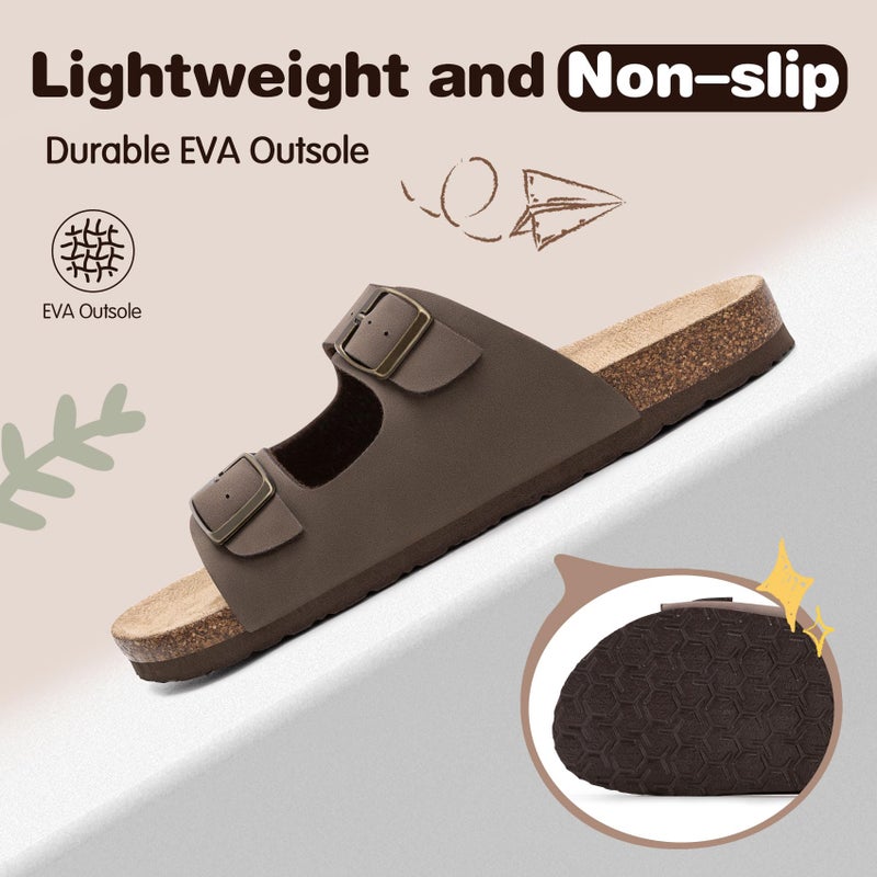 FITORY Boys Slide Sandals, Cork Slipper with Adjustable Straps for Little Kid Brown Size 13 - Image 5