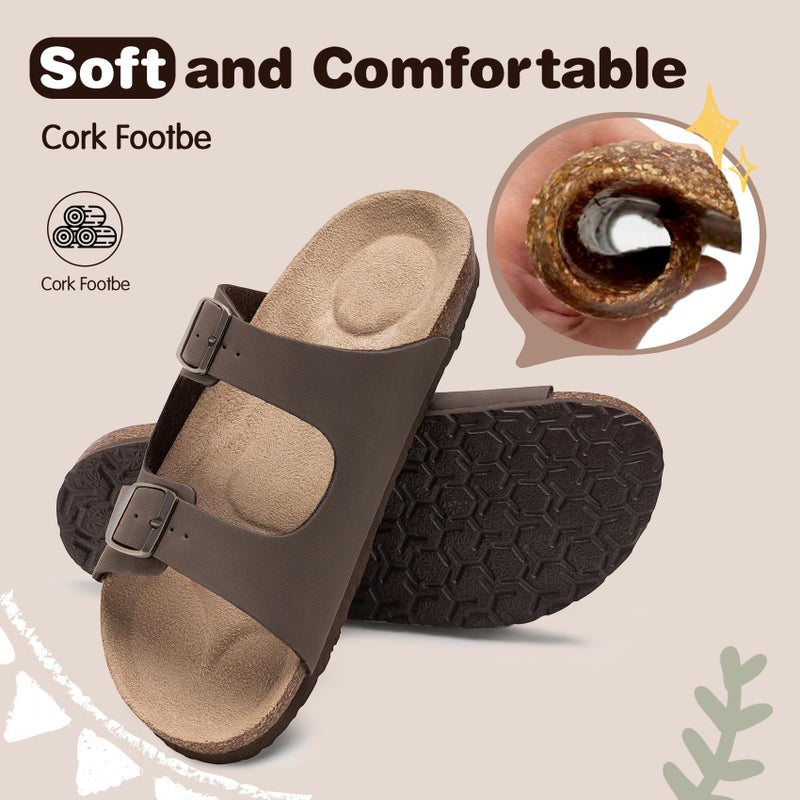 FITORY Boys Slide Sandals, Cork Slipper with Adjustable Straps for Little Kid Brown Size 13 - Image 4