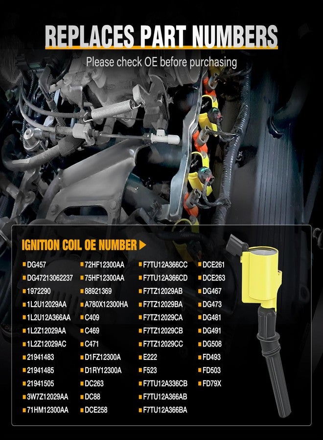 نيلايت مجموعة ملفات إشعال Nilight DG508 DG457 DG472 ذات غطاء مستقيم، مناسبة لسيارات فورد كراون F150 F250 F350 450 إكسبيديشن إكسبلورر إيكونولاين إكسكيرجن 1998-2003 05-14 بمحركات 4.6 لتر و5.4 لتر V8 DG491 FD503 (8 قطع) - Image 4