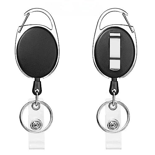 FZENeast 2 Packs Heave Duty Retractable Badge Reels with Carabiner Belt Clip and Key Ring, Badge Holders for ID Card Holders with 26.5 Inch Pull Cord (Black) - Image 1