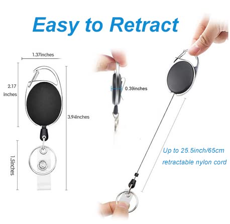 FZENeast 2 Packs Heave Duty Retractable Badge Reels with Carabiner Belt Clip and Key Ring, Badge Holders for ID Card Holders with 26.5 Inch Pull Cord (Black) - Image 2