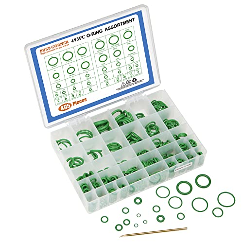 BUSY-CORNER 495 Pieces SAE Metric O Ring Kit with O-Ring Pick & Installation Tools Rubber Washer Orings for A/C Professional Plumbing Automotive(Green Green) - Image 2
