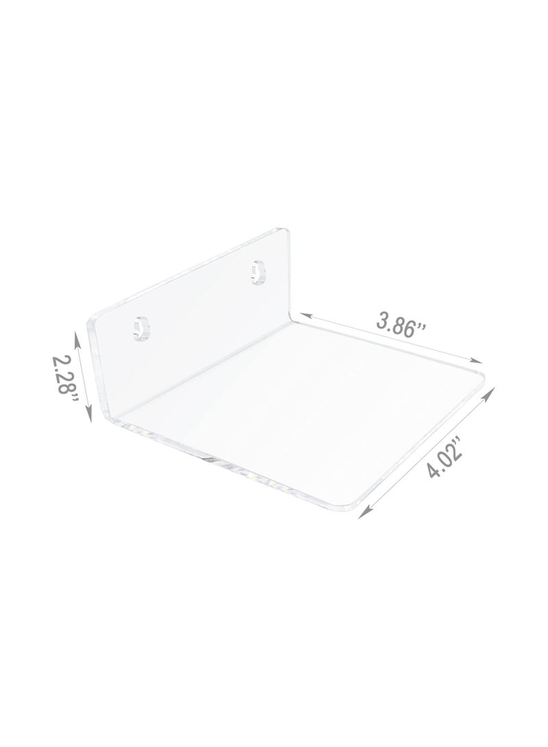 Eworld 7-Ledges Acrylic Adhesive Wall Shelves, Clear Mini Floating Shelf with Smooth Rounded Edges for Displaying Mini Frames, Toys, and Small Trinkets, Adhesive or Screw Installation Options Included - Image 2