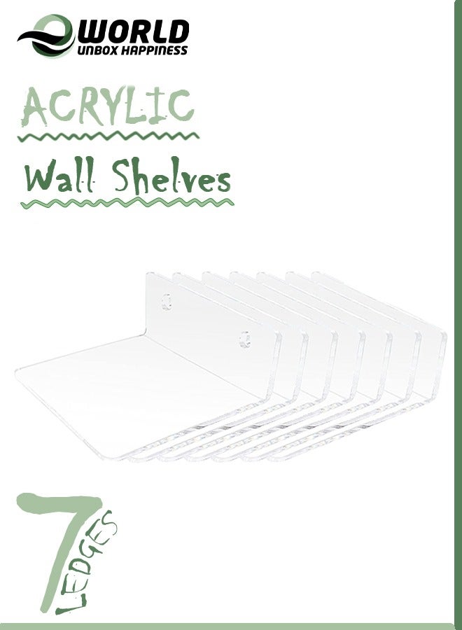 Eworld 7-Ledges Acrylic Adhesive Wall Shelves, Clear Mini Floating Shelf with Smooth Rounded Edges for Displaying Mini Frames, Toys, and Small Trinkets, Adhesive or Screw Installation Options Included - Image 1