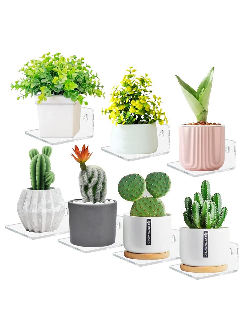 Eworld 7-Ledges Acrylic Adhesive Wall Shelves, Clear Mini Floating Shelf with Smooth Rounded Edges for Displaying Mini Frames, Toys, and Small Trinkets, Adhesive or Screw Installation Options Included - Image 3