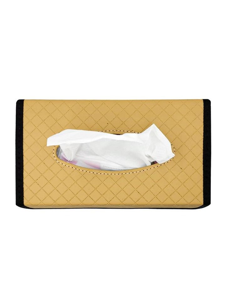 Car Tissue Dispenser Large-capacity Auto Folding Tissue Case PU Leather - Beige & Black - Image 3