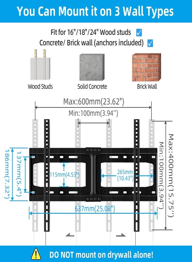 HOME VISION Heavy Duty Fixed TV Wall Mount for Most 32-86 Inch Flat TVs, Max VESA 600X400mm up to 165lbs Fits 16/18/24 Inch Wood Studs, Universal Low Profile Wall Mount TV Bracket, Space Saving HV8601 - Image 4