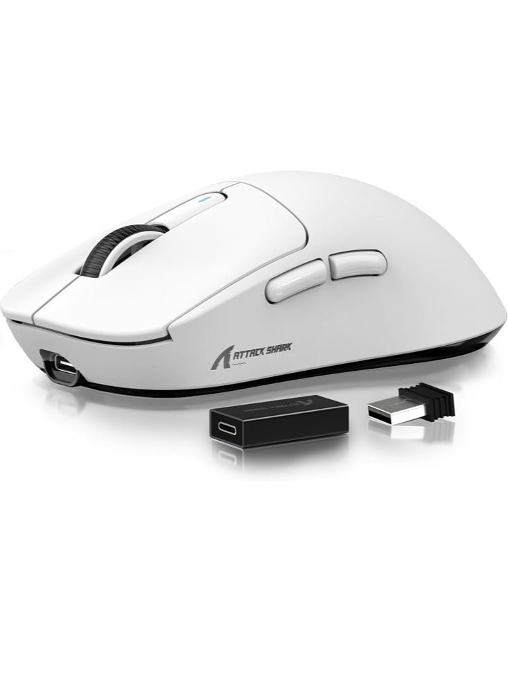 هجوم القرش ماوس ألعاب لاسلكي خفيف X3PRO بدقة 4K/8K مع ثلاث وضعيات (سلكي/2.4GHz/بلوتوث)، حساس بصري PAW3395، دقة 26 ألف نقطة، مفتاح Kailh GM8.0، بطارية طويلة، 7 أزرار للكمبيوتر/اللابتوب/ويندوز/ماك (أبيض) - Image 1
