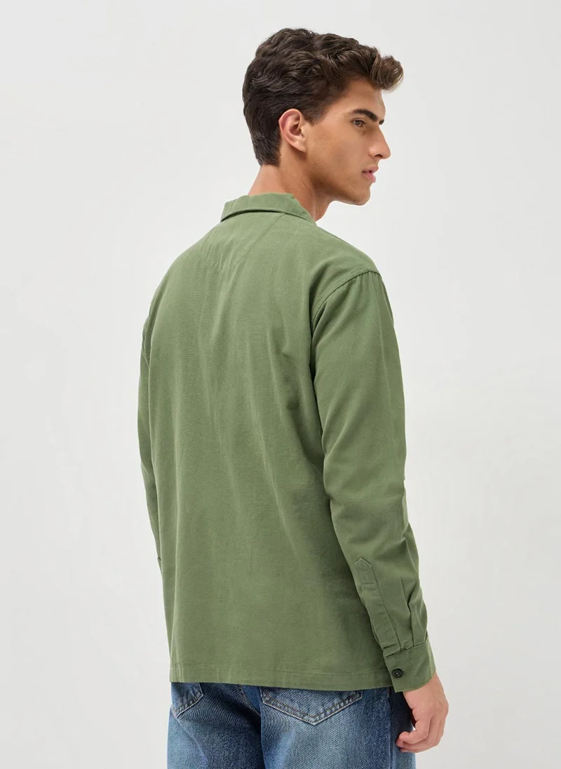 Urbano Fashion  Urbano Fashion Men's Green Cotton Full Sleeve Relaxed Fit Shacket with Utility Pockets for Men | Best Price UAE