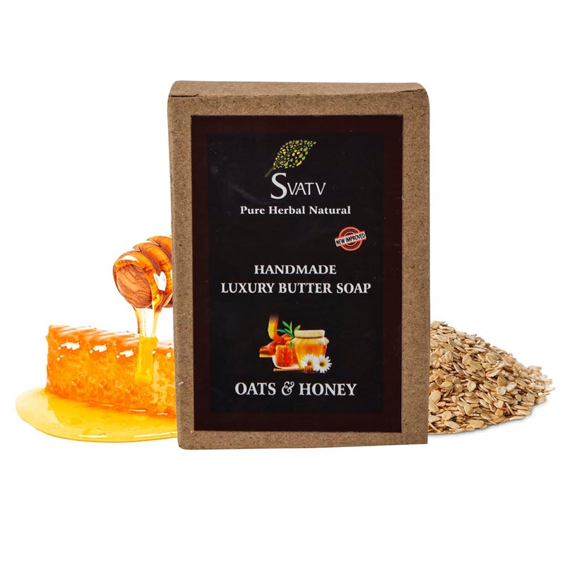SVATV Handcrafted Soap with natural soothing herbs of HONEY  OATS I For Men and Women  Kosher  GMP Certified Soap  Traditional Ayurvedic Herbal Soap for all skin type  125g