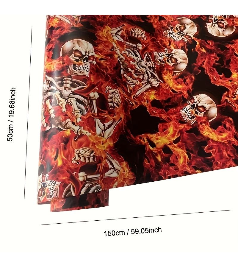 Car Color Change Sticker Skull Graffiti 19.68 Inch 59.06 Inch Green Eyes Flames Vinyl Wrap - Image 5