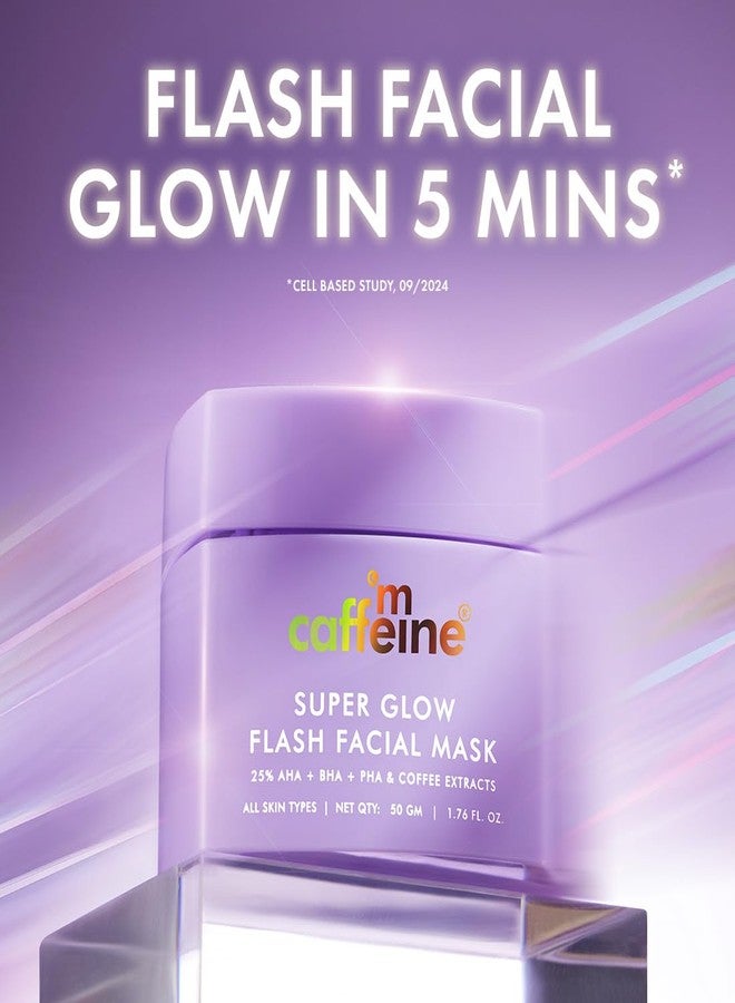 mCaffeine Super Glow Flash Facial 25% AHA+BHA+PHA Face Mask | 5 Mins Glow Face Pack | Instant Brightening & Hydrate Winter Skin | Unclogs Pores, Removes Blackhead & Dead Skin | Tan Removal | Color Changing Mask for Dry Skin- 50gm - Image 1