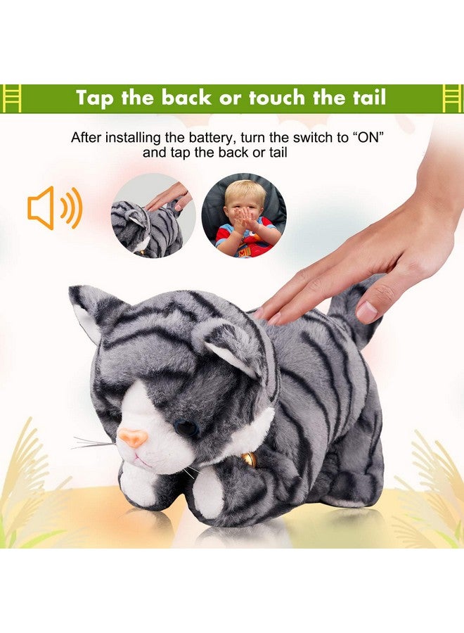 Marsjoy Pattern Gray Robot Cat Plush Cat Stuffed Animal Interactive Cat, Meow Kitten Touch Control, Electronic Cat Pet, Robotic Cat Cat Kitty Toy, Animated Toy Cats for Girls Baby Kids L:12" - Image 3