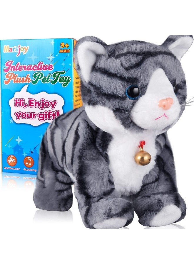 Marsjoy Pattern Gray Robot Cat Plush Cat Stuffed Animal Interactive Cat, Meow Kitten Touch Control, Electronic Cat Pet, Robotic Cat Cat Kitty Toy, Animated Toy Cats for Girls Baby Kids L:12" - Image 1