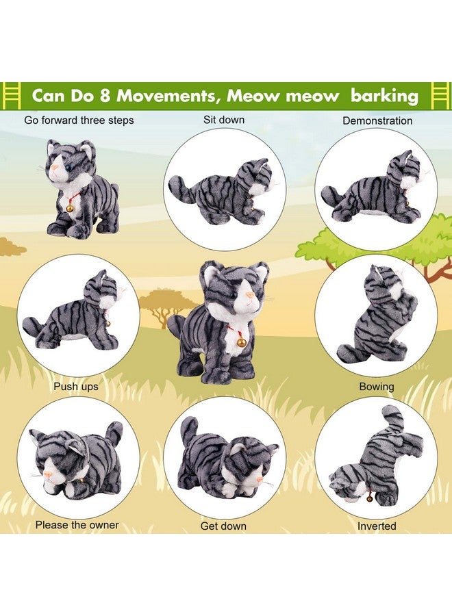 Marsjoy Pattern Gray Robot Cat Plush Cat Stuffed Animal Interactive Cat, Meow Kitten Touch Control, Electronic Cat Pet, Robotic Cat Cat Kitty Toy, Animated Toy Cats for Girls Baby Kids L:12" - Image 2