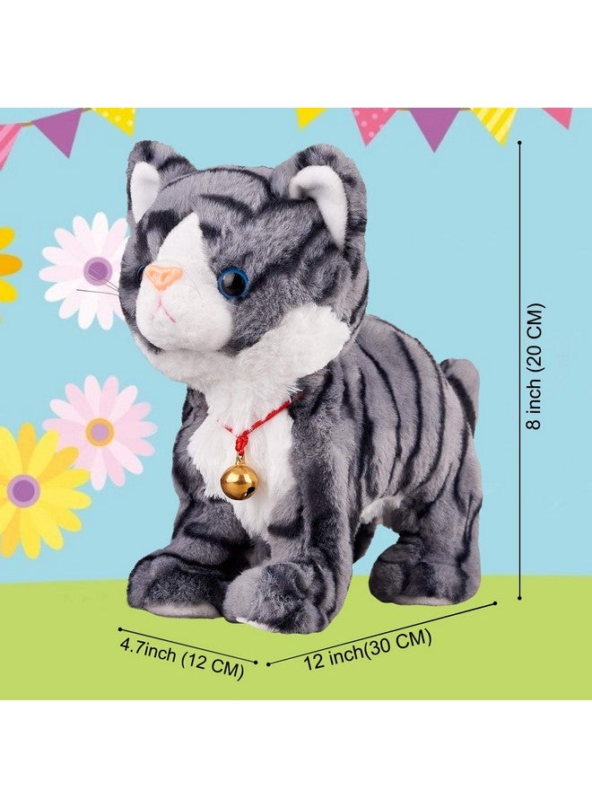 Marsjoy Pattern Gray Robot Cat Plush Cat Stuffed Animal Interactive Cat, Meow Kitten Touch Control, Electronic Cat Pet, Robotic Cat Cat Kitty Toy, Animated Toy Cats for Girls Baby Kids L:12" - Image 4