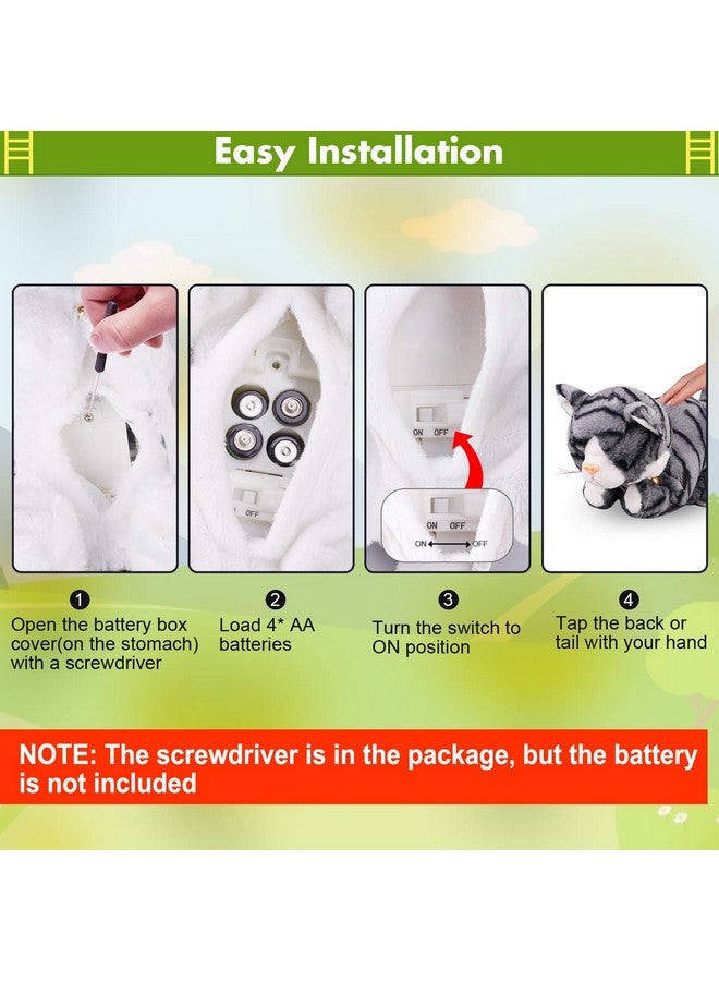 Marsjoy Pattern Gray Robot Cat Plush Cat Stuffed Animal Interactive Cat, Meow Kitten Touch Control, Electronic Cat Pet, Robotic Cat Cat Kitty Toy, Animated Toy Cats for Girls Baby Kids L:12" - Image 5