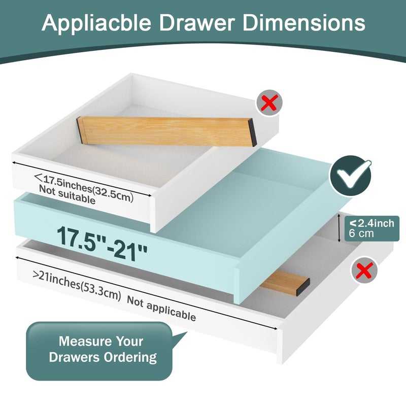 Lzerking Kitchen Drawer Dividers 4 Pack, Adjustable Bamboo Drawer Organizer, 17-22" Expandable Utensil Organizer for Kitchen, Dresser, Closet, Bedroom, Bathroom - Image 4