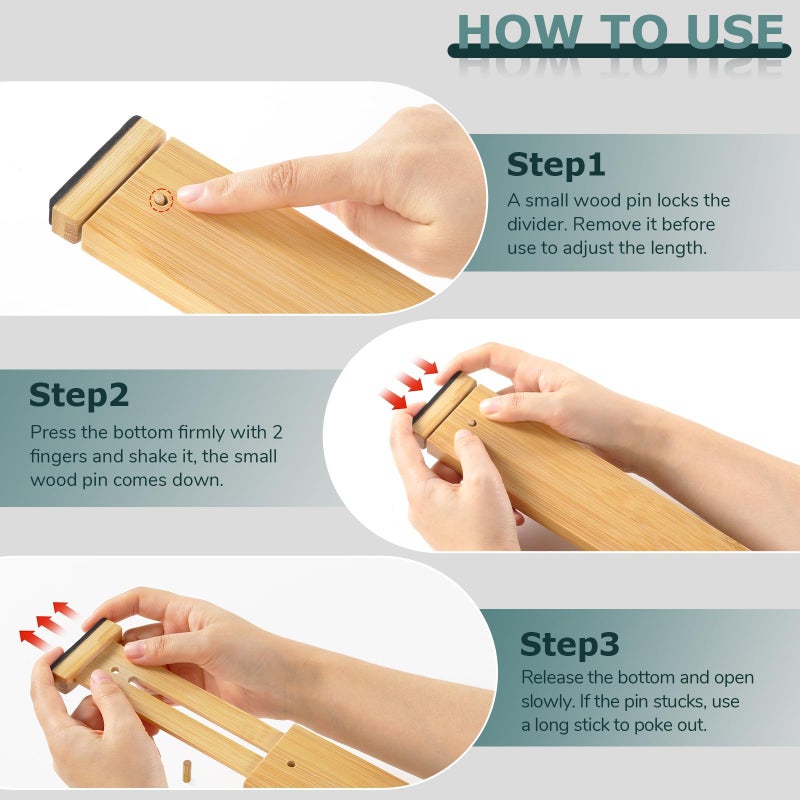 Lzerking Kitchen Drawer Dividers 4 Pack, Adjustable Bamboo Drawer Organizer, 17-22" Expandable Utensil Organizer for Kitchen, Dresser, Closet, Bedroom, Bathroom - Image 2